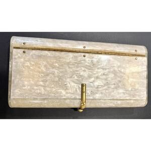 1950s WILARDY VINTAGE MOTHER OF PEARL LUCITE SNAP CLUTCH MCM